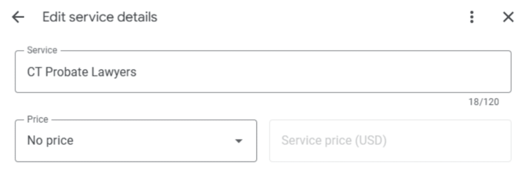 An example of how to edit service details in GBP